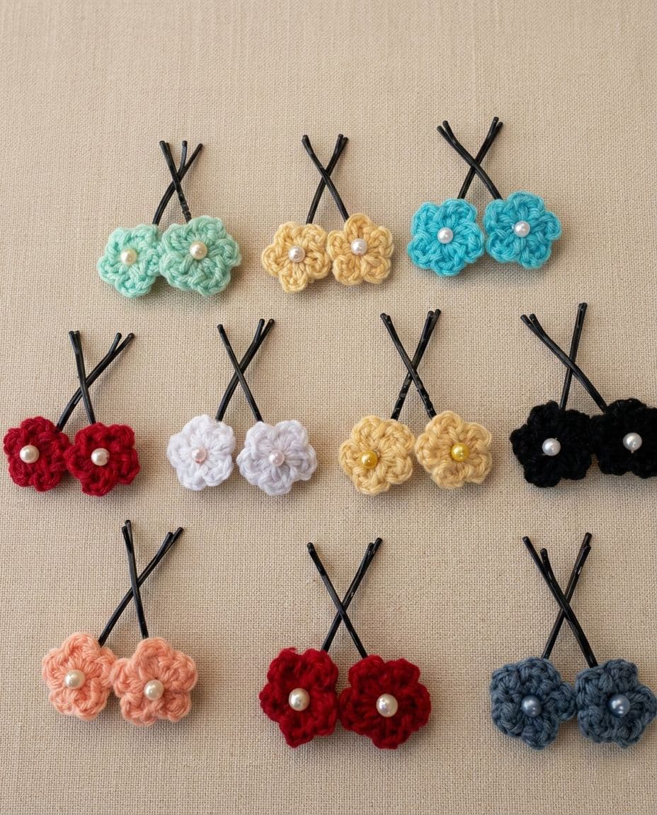 Crochet Floral Hair Clips – Pair